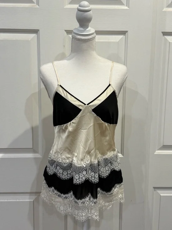 Hazel Silk Lace Camisole Tiered Tank Ivory Black NWT Size Small Romantic - Picture 8 of 8